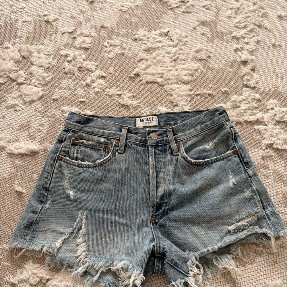 Agolde Women's Frayed Hem Jean Shorts - Light Blue